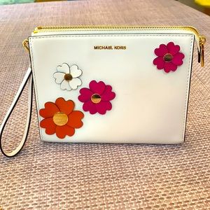 MK Travel Floral Medium Leather Wristlet